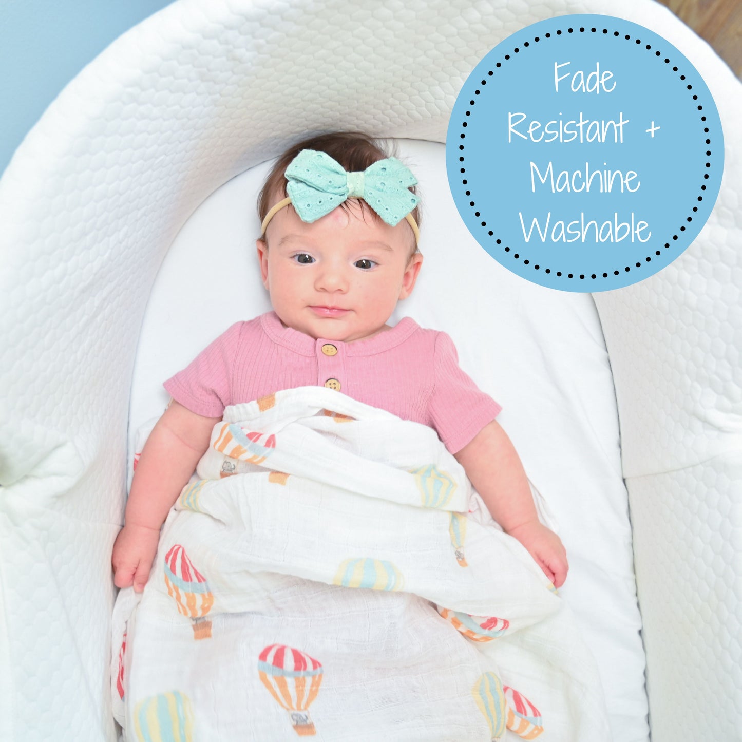 Baby Hot Air Balloons Swaddle Blanket - Up, Up, and Away: 47" x 47" 100% Muslin Cotton