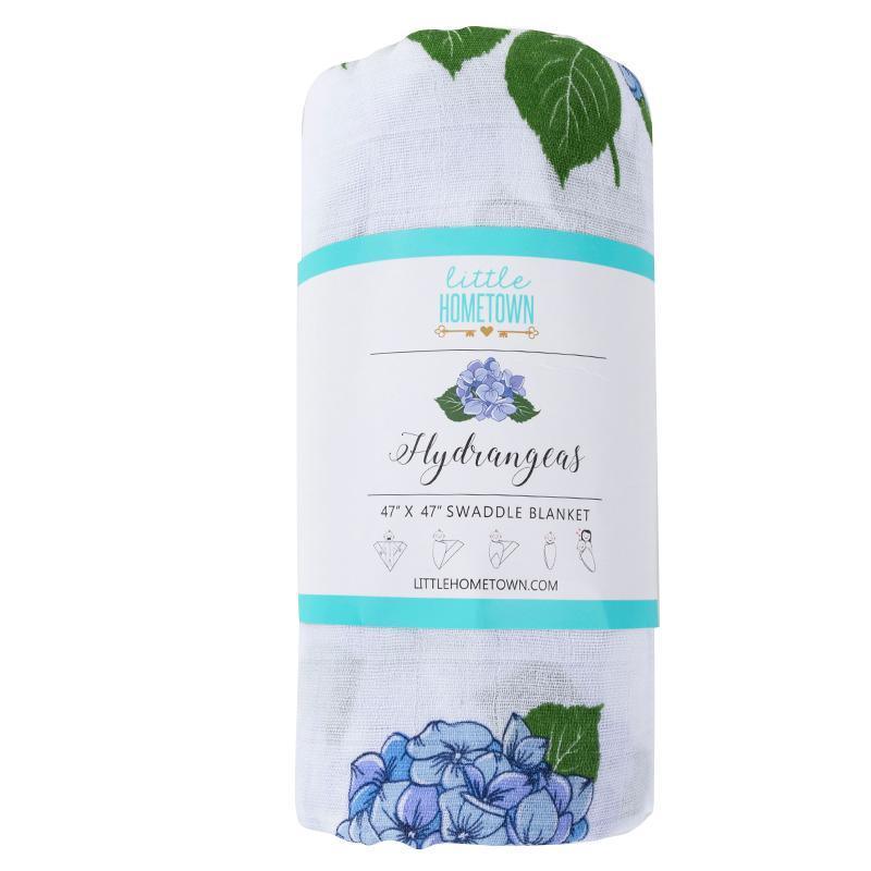 Hydrangeas Newborn Gift Set: Muslin Swaddle & Bib | Organic Cotton