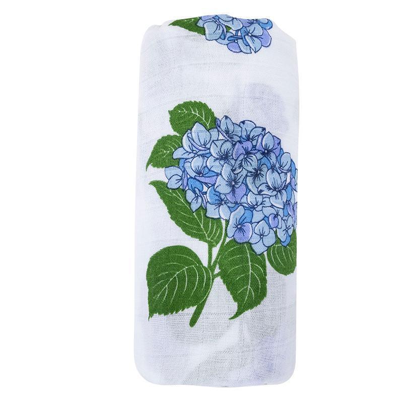 Hydrangeas Newborn Gift Set: Muslin Swaddle & Bib | Organic Cotton