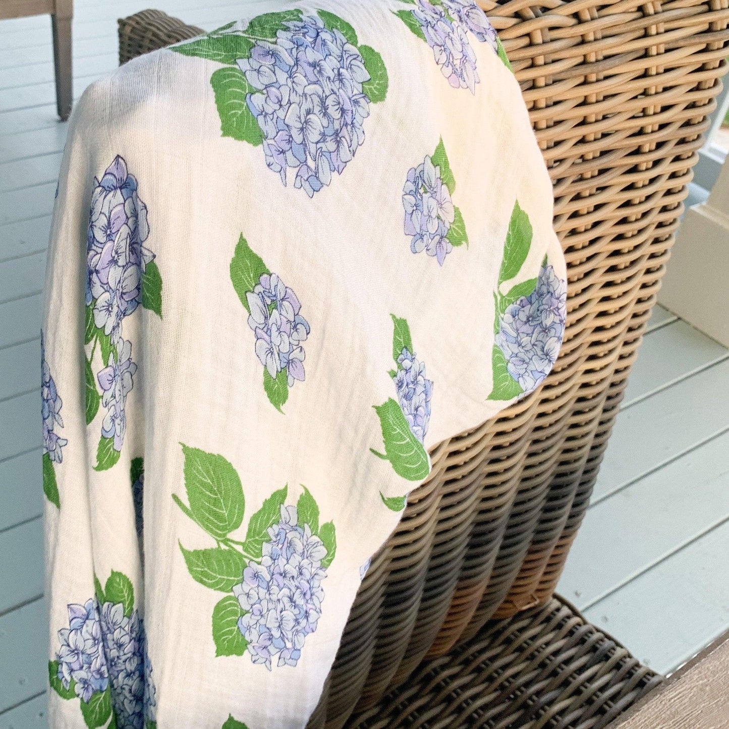 Hydrangeas Newborn Gift Set: Muslin Swaddle & Bib | Organic Cotton
