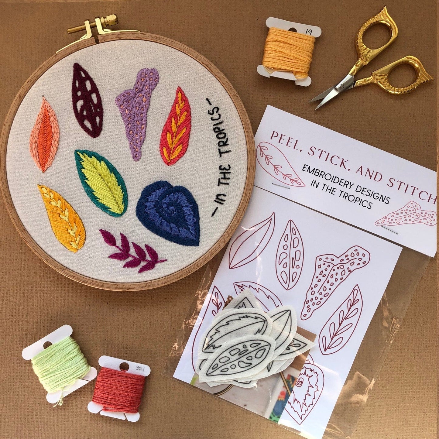 Tropical Leaves - Peel Stick and Stitch Hand Embroidery Patterns