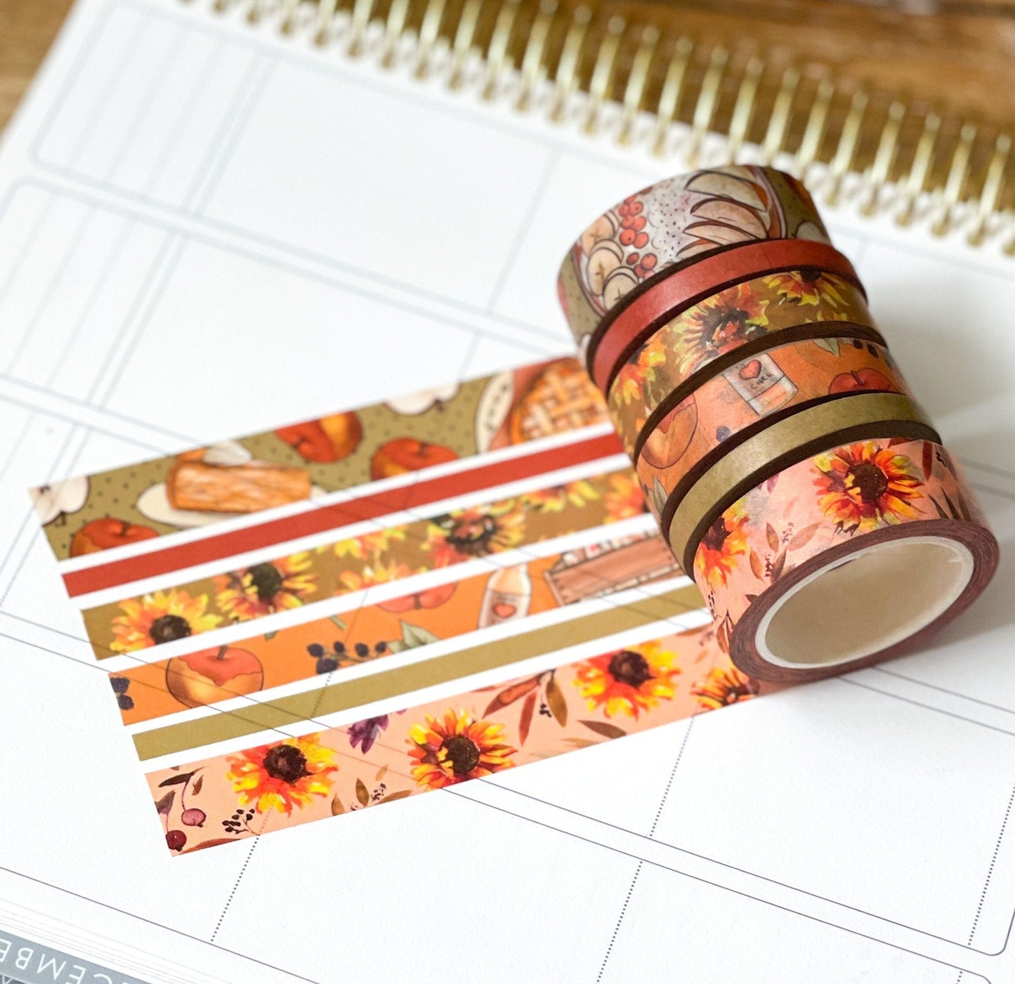 Fall Apples & Sunflowers Autumn Washi Tape Set (#W012)