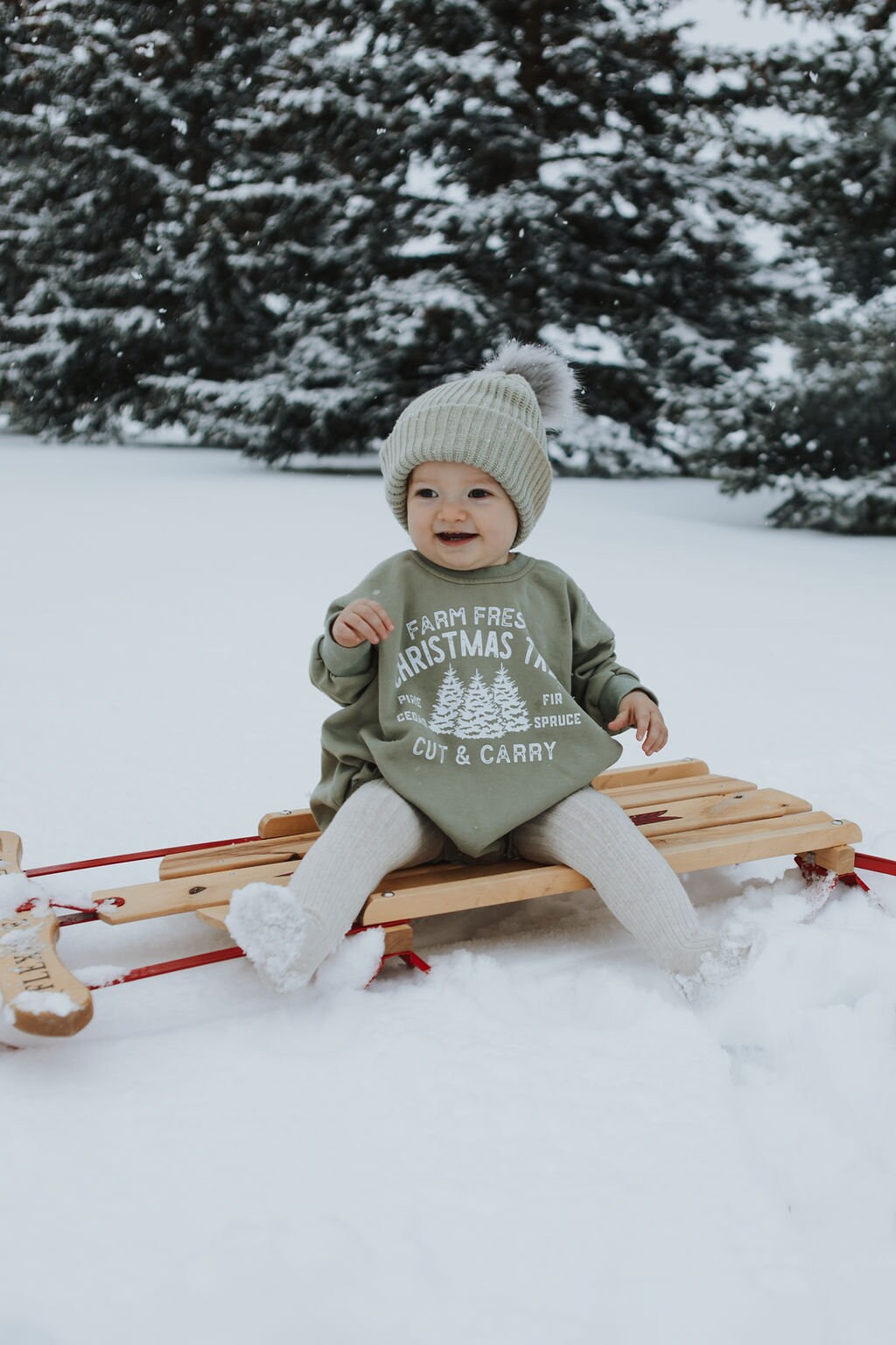 Farm Fresh Christmas Trees Sweatshirt Romper - Sage