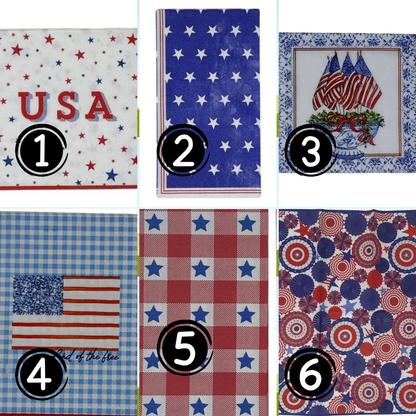 Patriotic Decoupage Paper Napkins Set of 2 | You Choose Design | Cocktail Luncheon Guest | America 250 Fourth of July Crafts Mixed Media Art