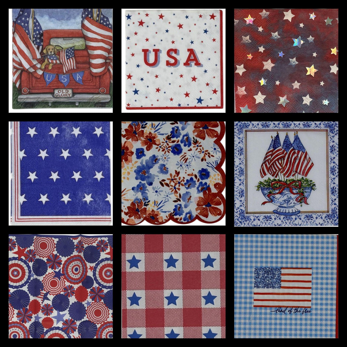 Patriotic Decoupage Paper Napkins Set of 2 | You Choose Design | Cocktail Luncheon Guest | America 250 Fourth of July Crafts Mixed Media Art