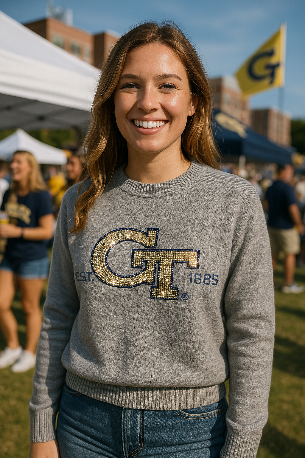 Georgia Tech EST.1885 Gray Crewneck Long Sleeve Sweater