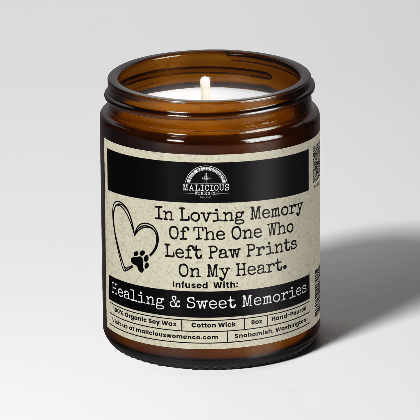In Loving Memory Of The One Who Left Paw Prints On My Heart | Scent: Oakmoss & Amber | 9oz Family Candle | Malicious Women Co