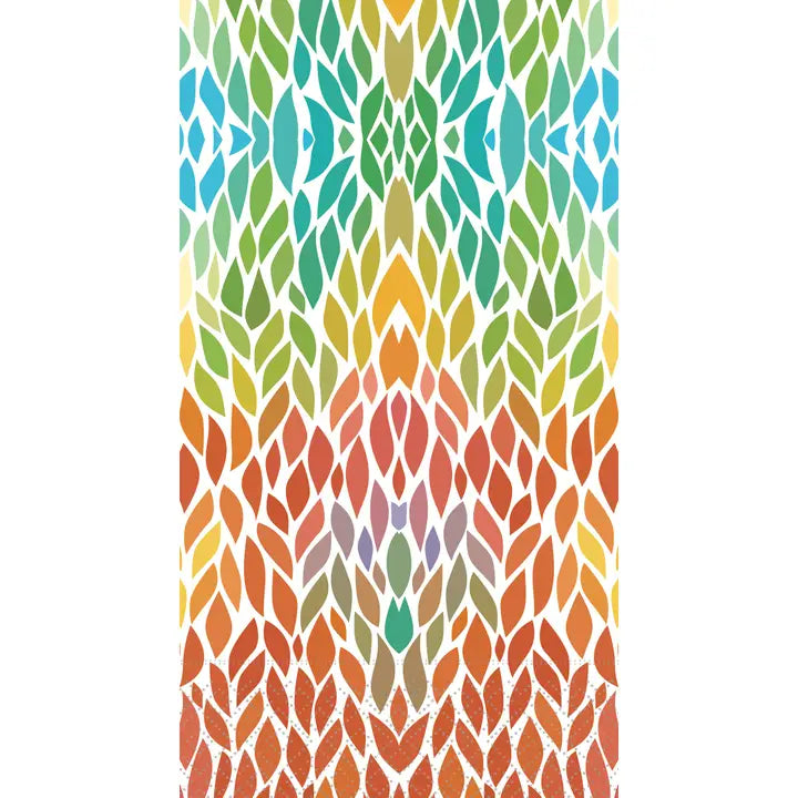 Guest size decoupage napkin featuring a rainbow mosaic leaf pattern in red, green, blue, and gold tones—perfect for colorful craft and art projects.