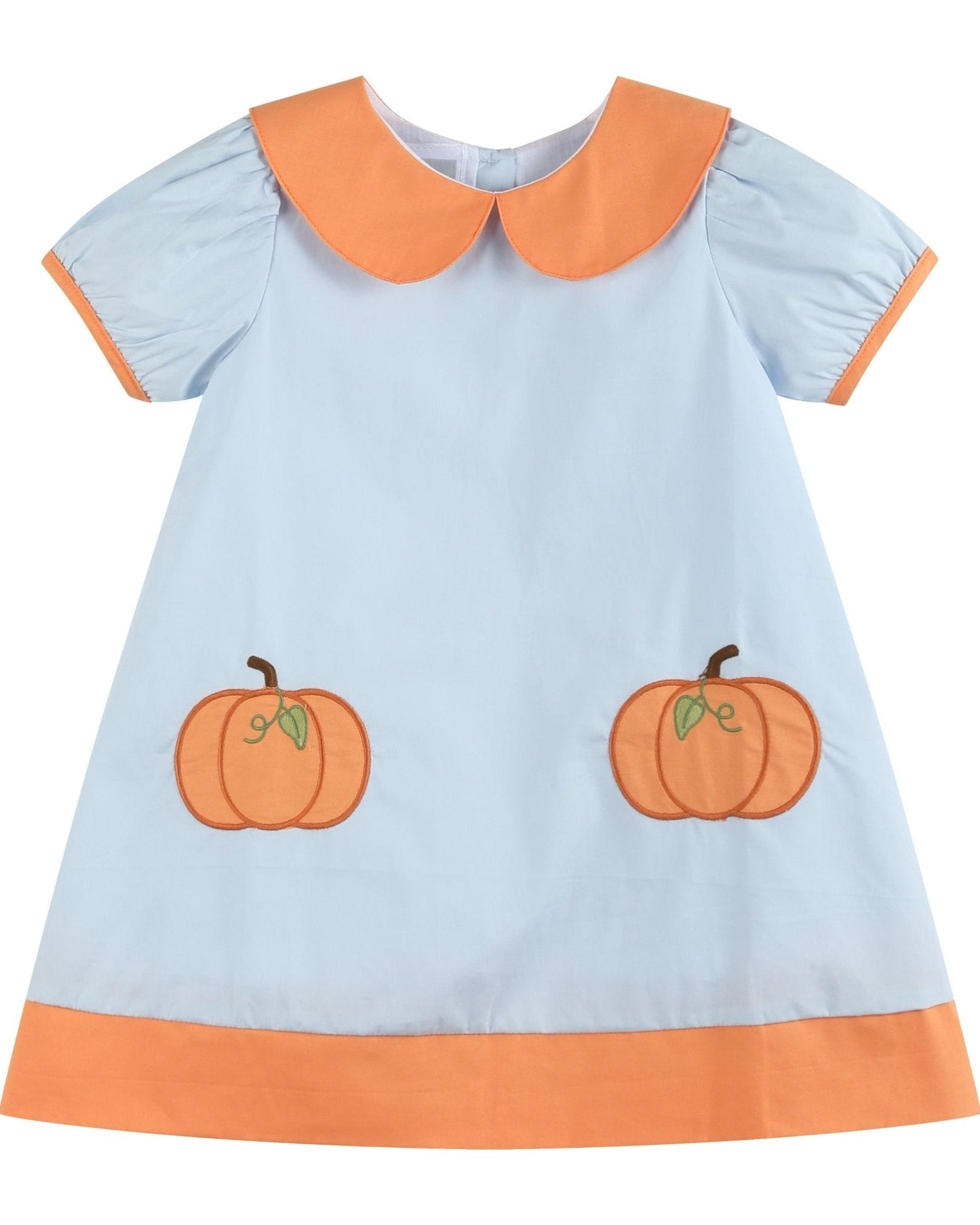 Light Blue Pumpkin Applique Collared Dress