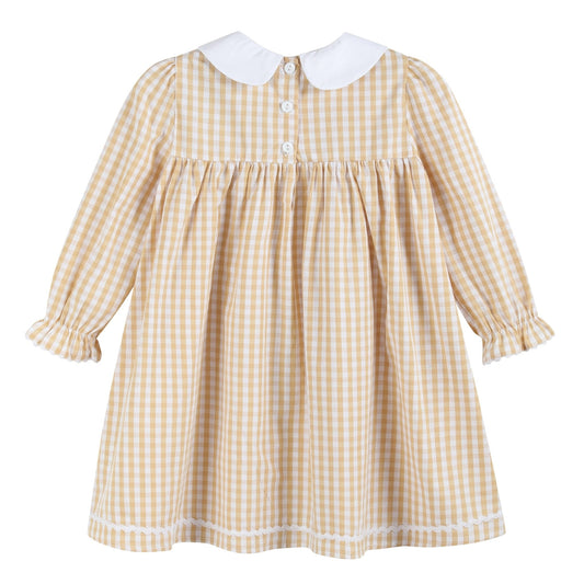 Light Brown Gingham Pumpkin Vine Ruffle Dress