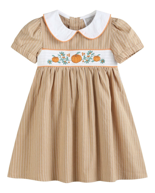 Light Brown Pumpkin Smocked Collared Dress