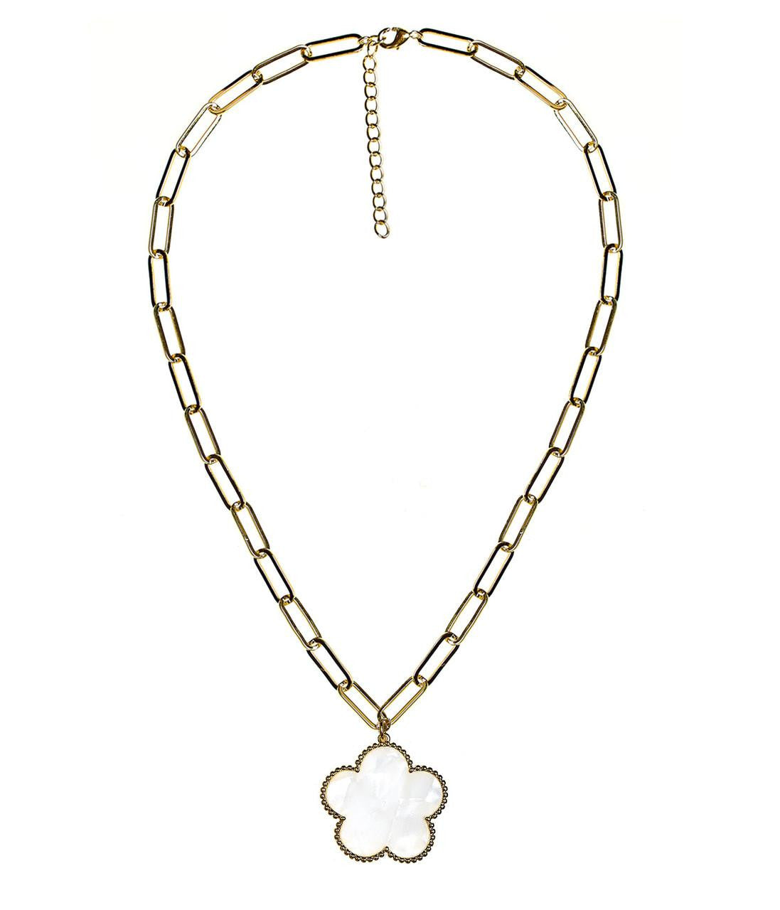 Clover - Gold & Pearl - Paperclip Charm Necklace