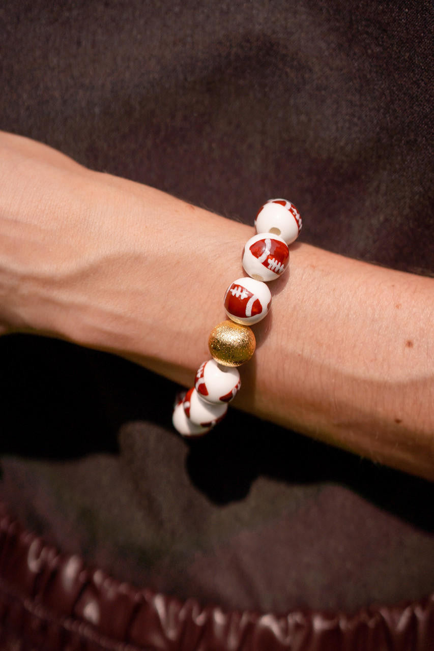 Georgia Ceramic and Gold Beaded Football Bracelet
