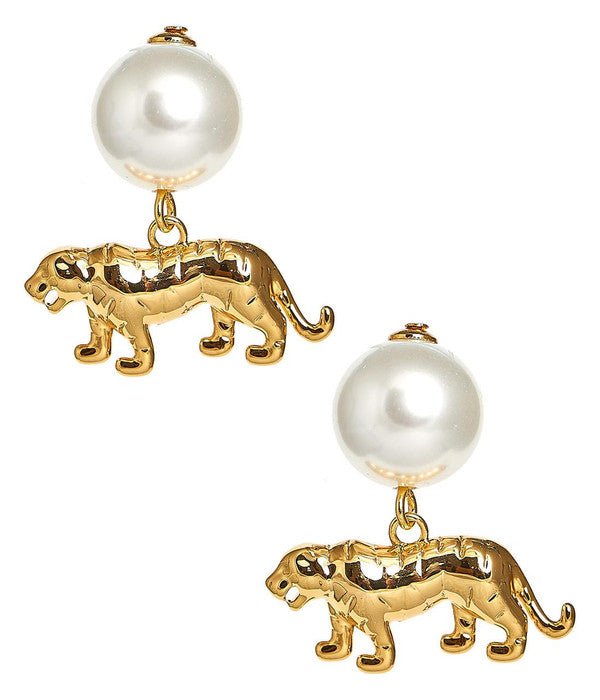Tiger Pearl Drop - Gold Earring