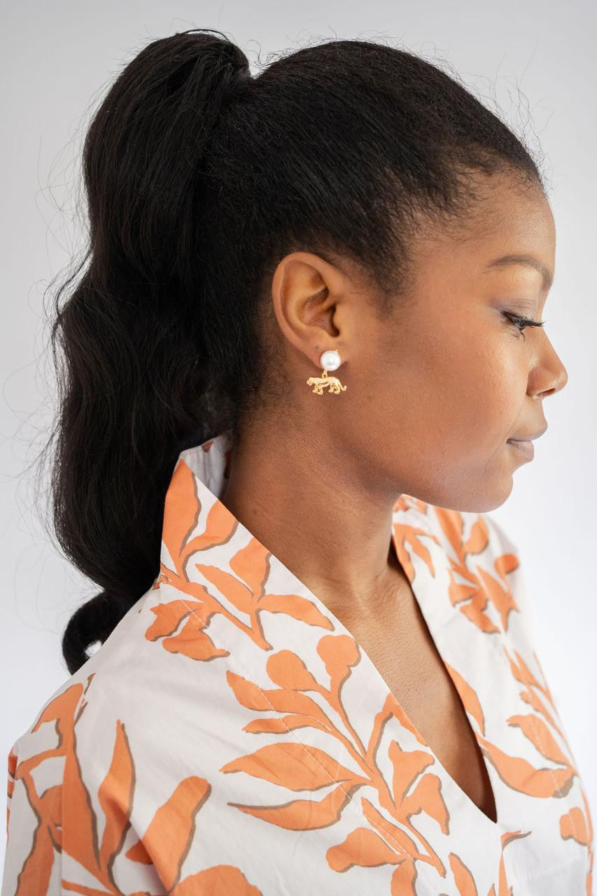 Tiger Pearl Drop - Gold Earring