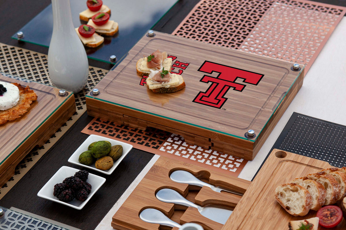 Texas Tech Red Raiders - Concerto Glass Top Cheese Cutting Board & Tools Set