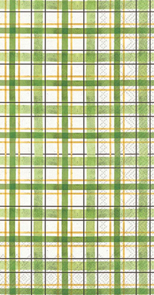Guest size decoupage napkin featuring green, gold, and white plaid pattern—perfect for St. Patrick’s Day, spring crafts, and decoupage projects.