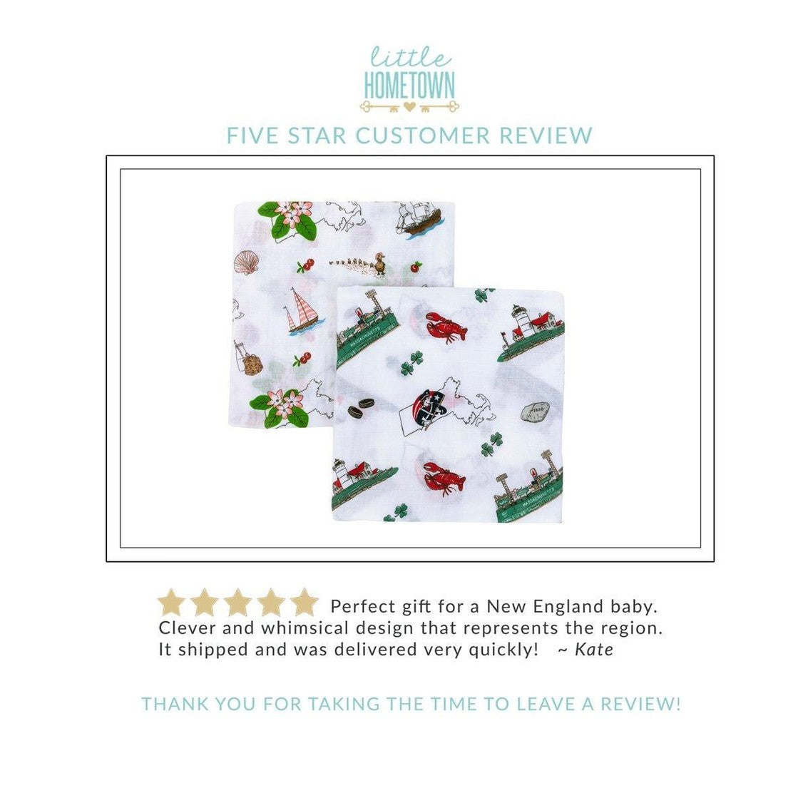 Massachusetts Newborn Gift Set: Muslin Swaddle & Bib