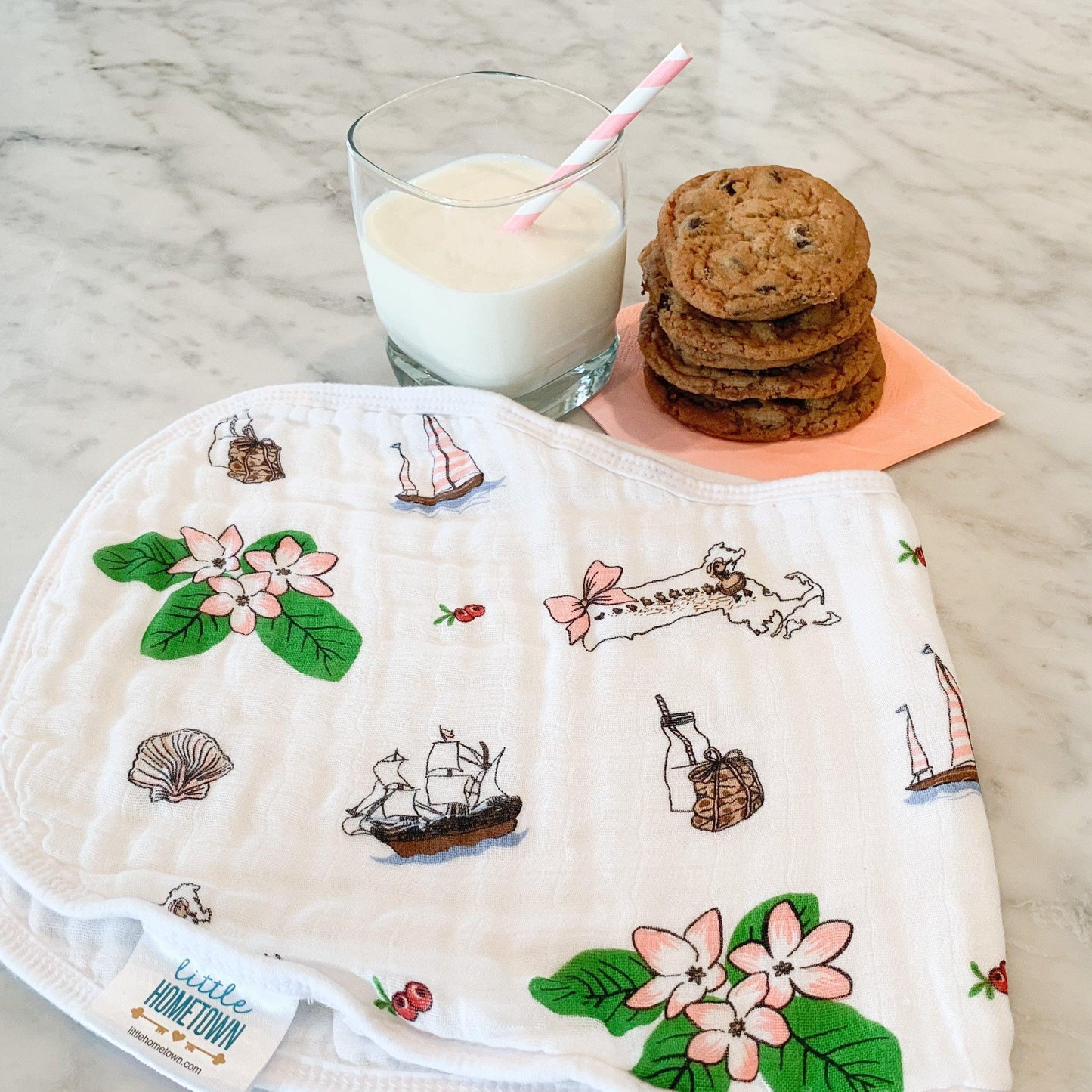 Massachusetts Floral Baby Gift Set: Muslin Swaddle & Bib