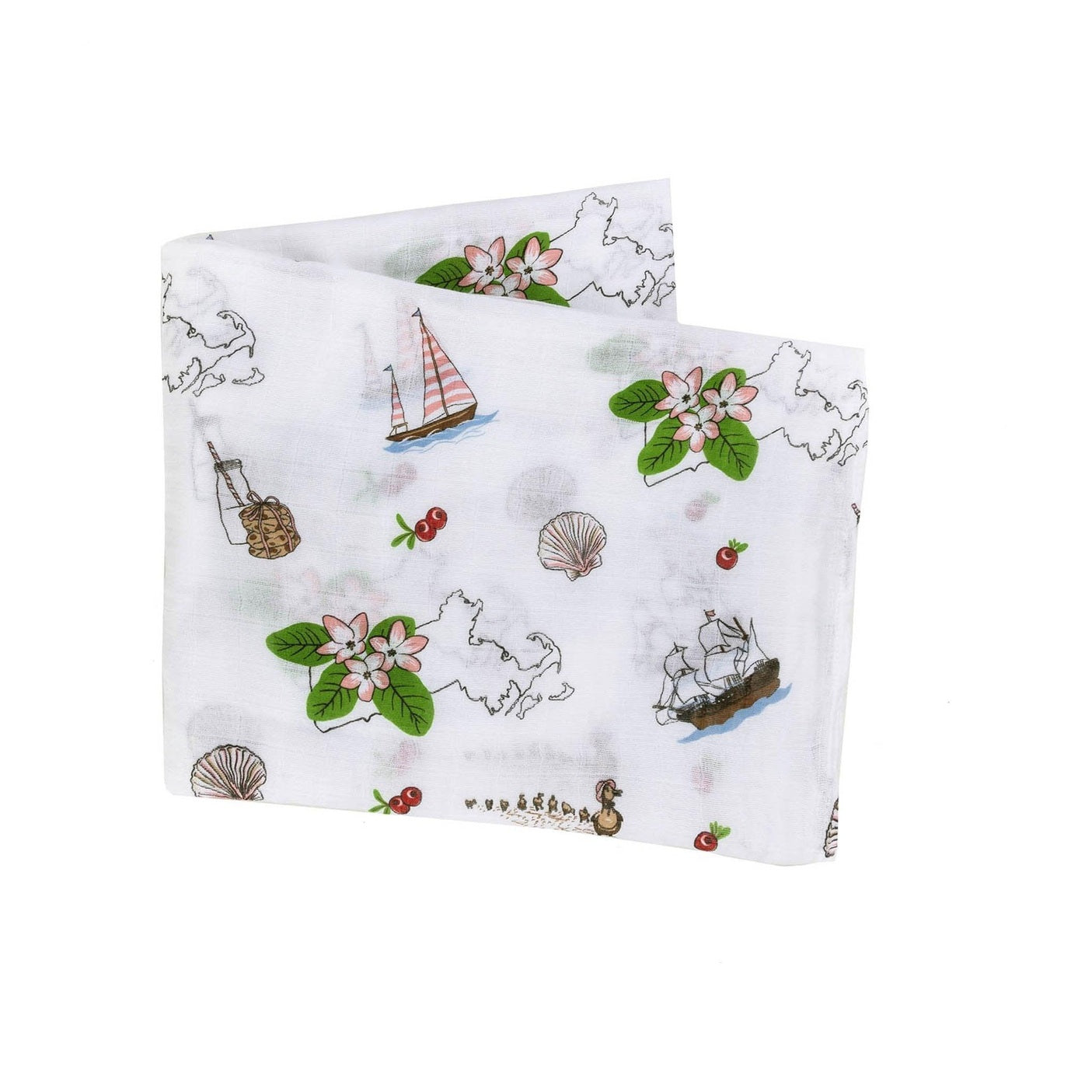 Massachusetts Floral Baby Gift Set: Muslin Swaddle & Bib