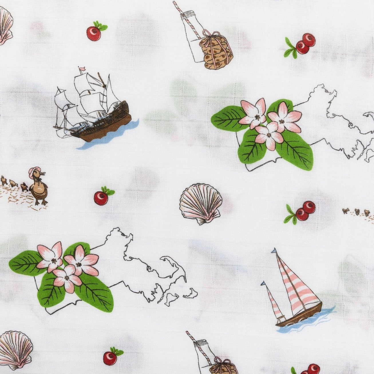 Massachusetts Floral Baby Gift Set: Muslin Swaddle & Bib