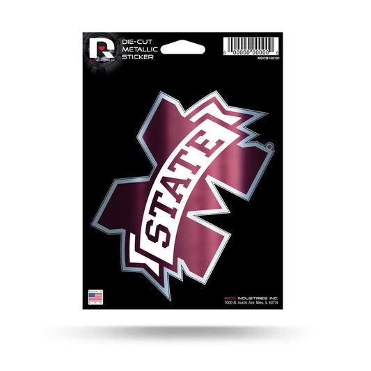 Mississippi State University Bulldogs 5 Inch Die Cut Flat Vinyl Decal Sticker Chrome Metallic Shimmer Design Adhesive Backing