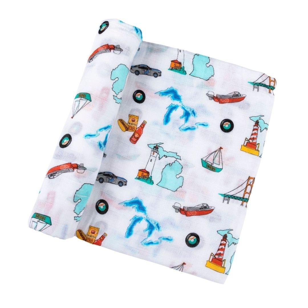 Michigan Newborn Gift Set: Muslin Swaddle & Bib | Organic Cotton