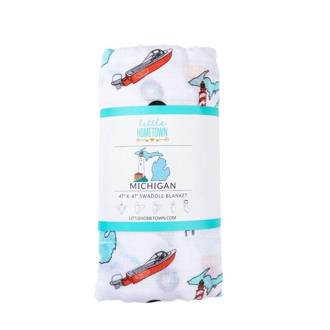 Michigan Newborn Gift Set: Muslin Swaddle & Bib | Organic Cotton