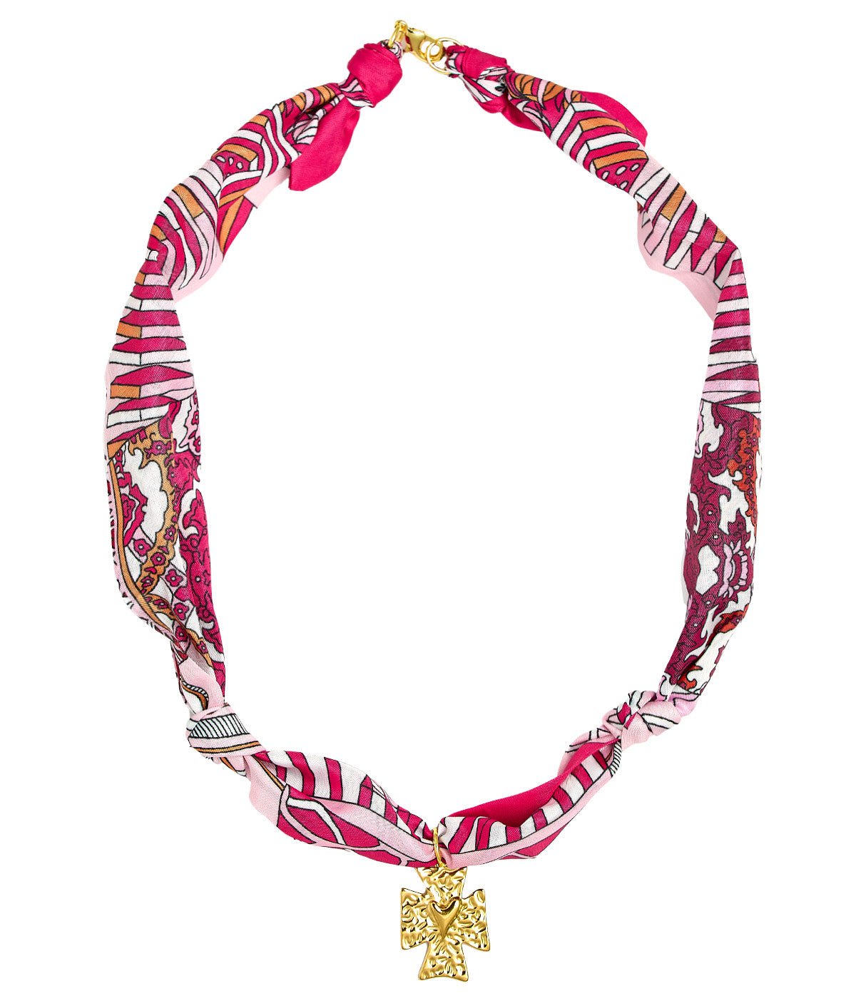 Mollie Pink Cross Scarf Necklace