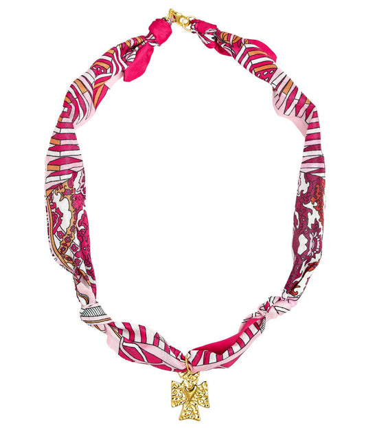 Mollie Pink Cross Scarf Necklace