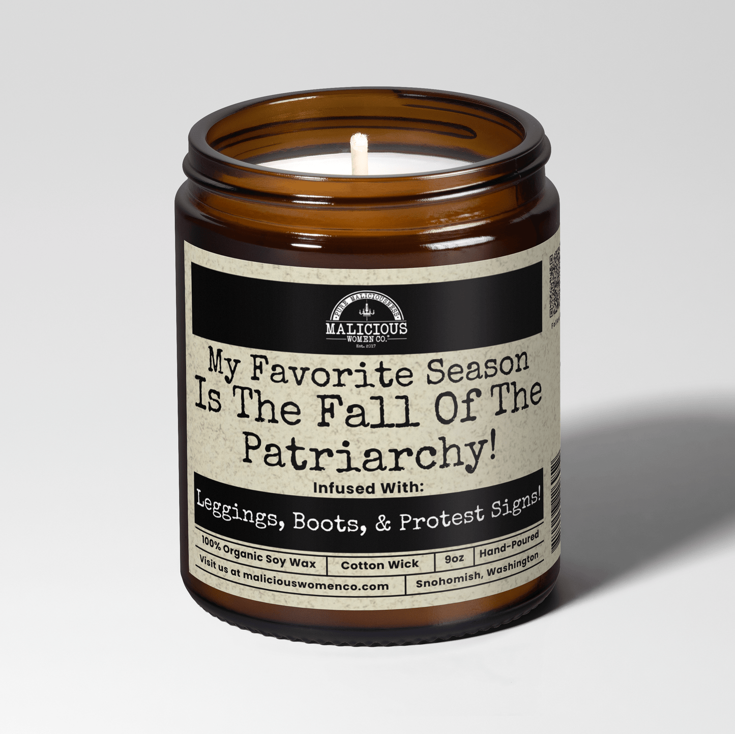 My Favorite Season Is The Fall Of The Patriarchy | Scent: Take A Hike | 9oz Political Candle | Malicious Women Co