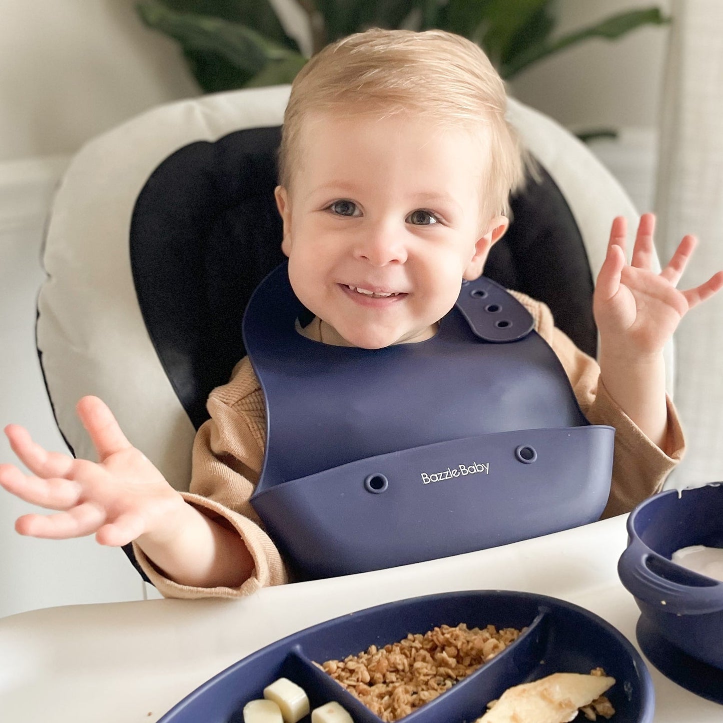 Foodie® Roll Up & Button Closed Bib 2-Pack: All Silicone