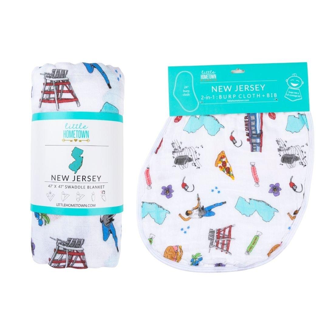 New Jersey Newborn Gift Set: Muslin Swaddle & Bib | Organic Cotton