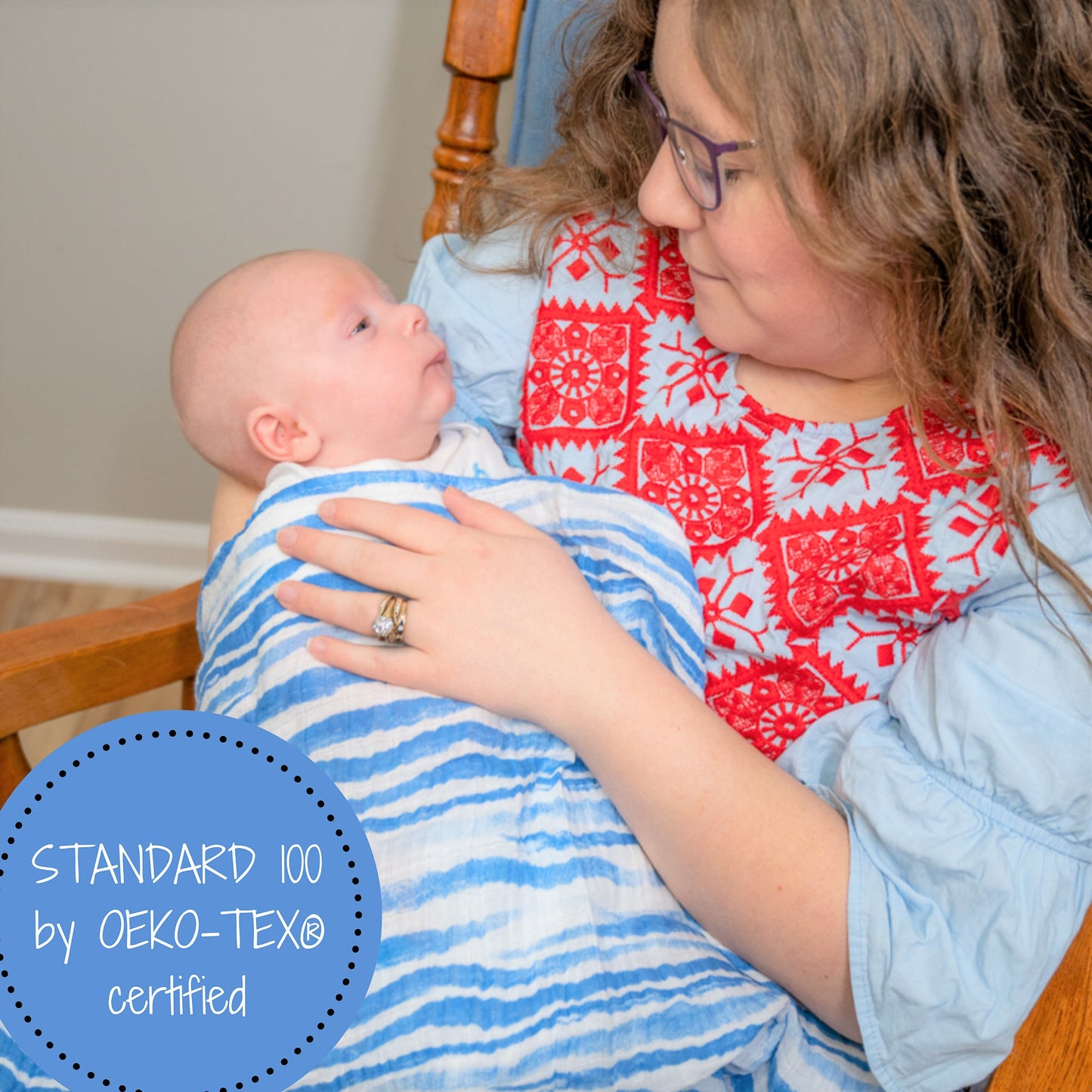 Waving At You Baby Muslin Blue Swaddle Blanket