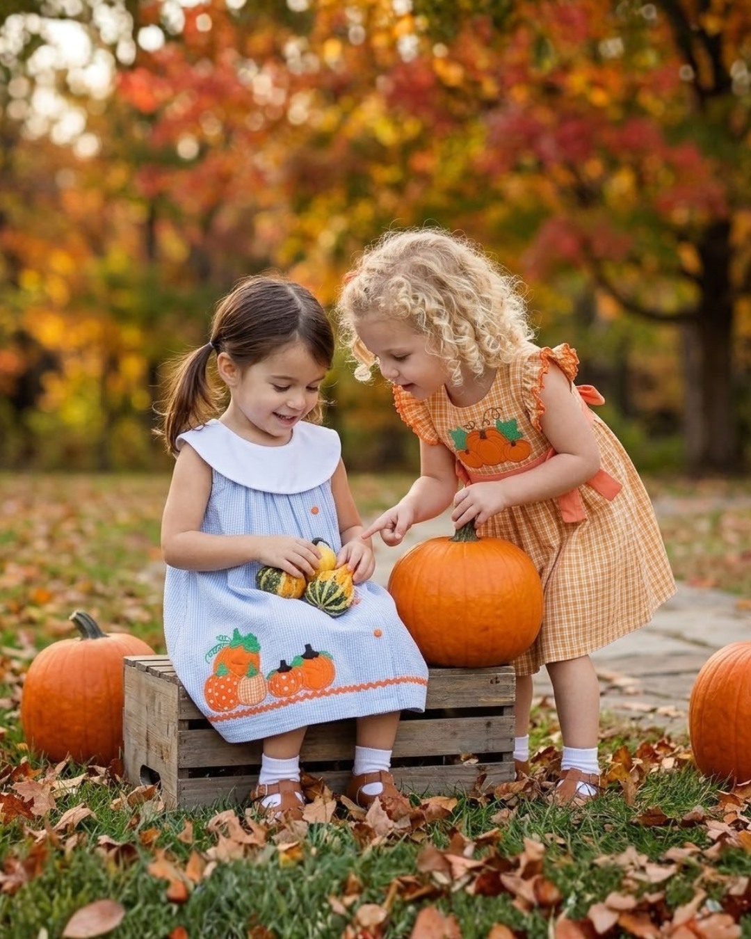 Orange Gingham Ruffle Pumpkin Bow Dress