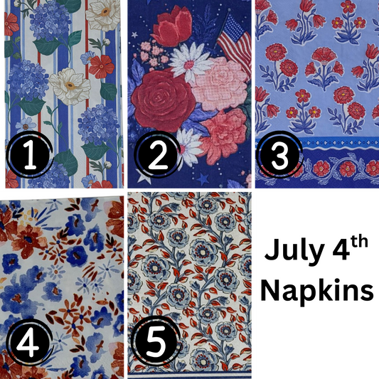 Americana Floral Decoupage Paper Napkins – You Choose Design | Red White Blue Botanical Garden | Set of 2