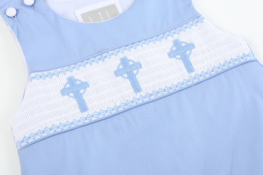 Periwinkle Blue Crosses Smocked Jon Jon