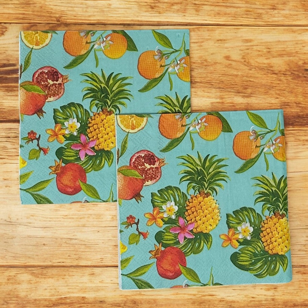 Servilletas de papel para decoupage con frutas tropicales, manualidades de verano para cócteles