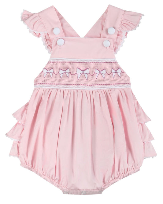 Pink and White bows Smocked Ruffle Romper