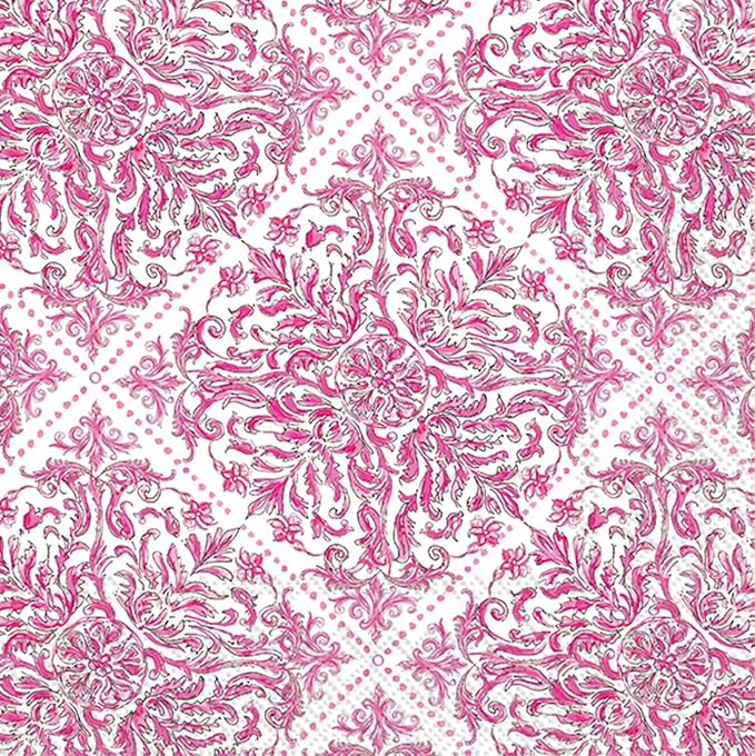 Roseanne Beck Pink Topiary Cocktail Decoupage Napkins – 5” x 5” (Set of 2)