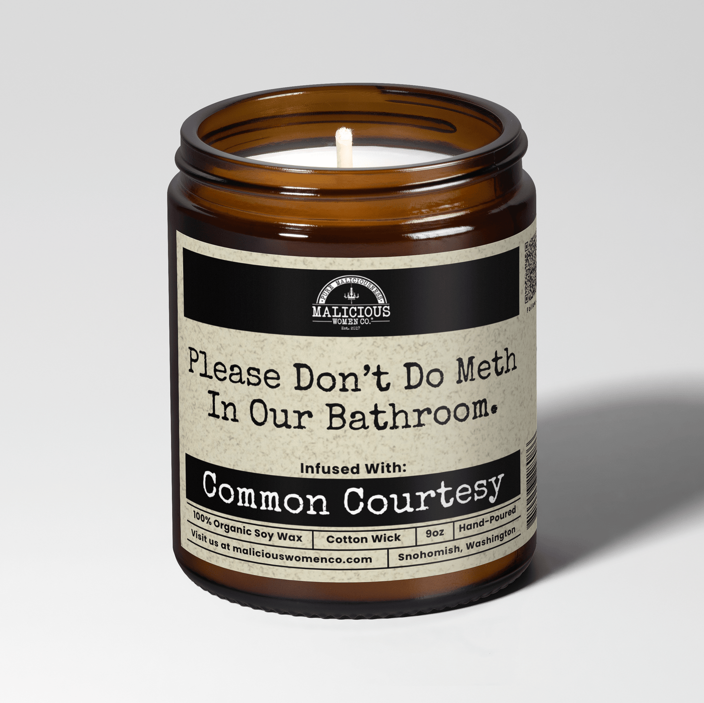 Please Don't Do Meth In Our Bathroom | Scent: Apricot Freesia | 9oz Funny Candle | Malicious Women Co