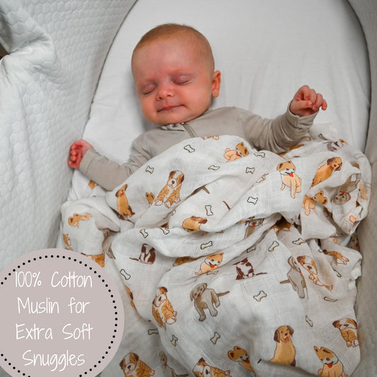 Woof Woof Baby Muslin Swaddle Blanket