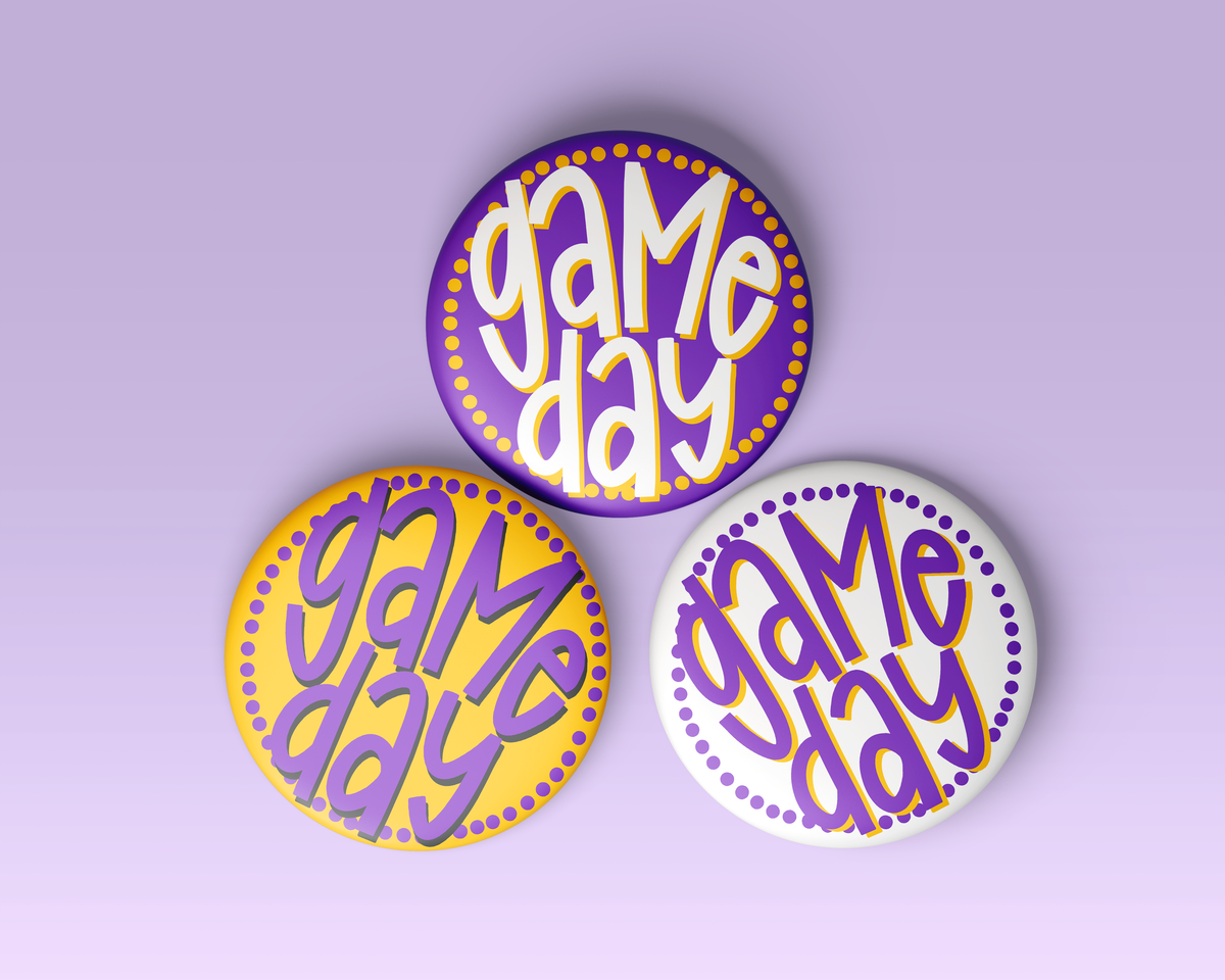 Polka Dot Game Day Buttons - Purple & Gold