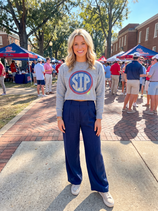 University of Mississippi SIP Decal Gray Crewneck Long Sleeve Sweater