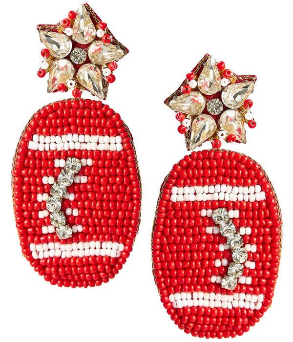 Red Football Earring - Fabric Backed