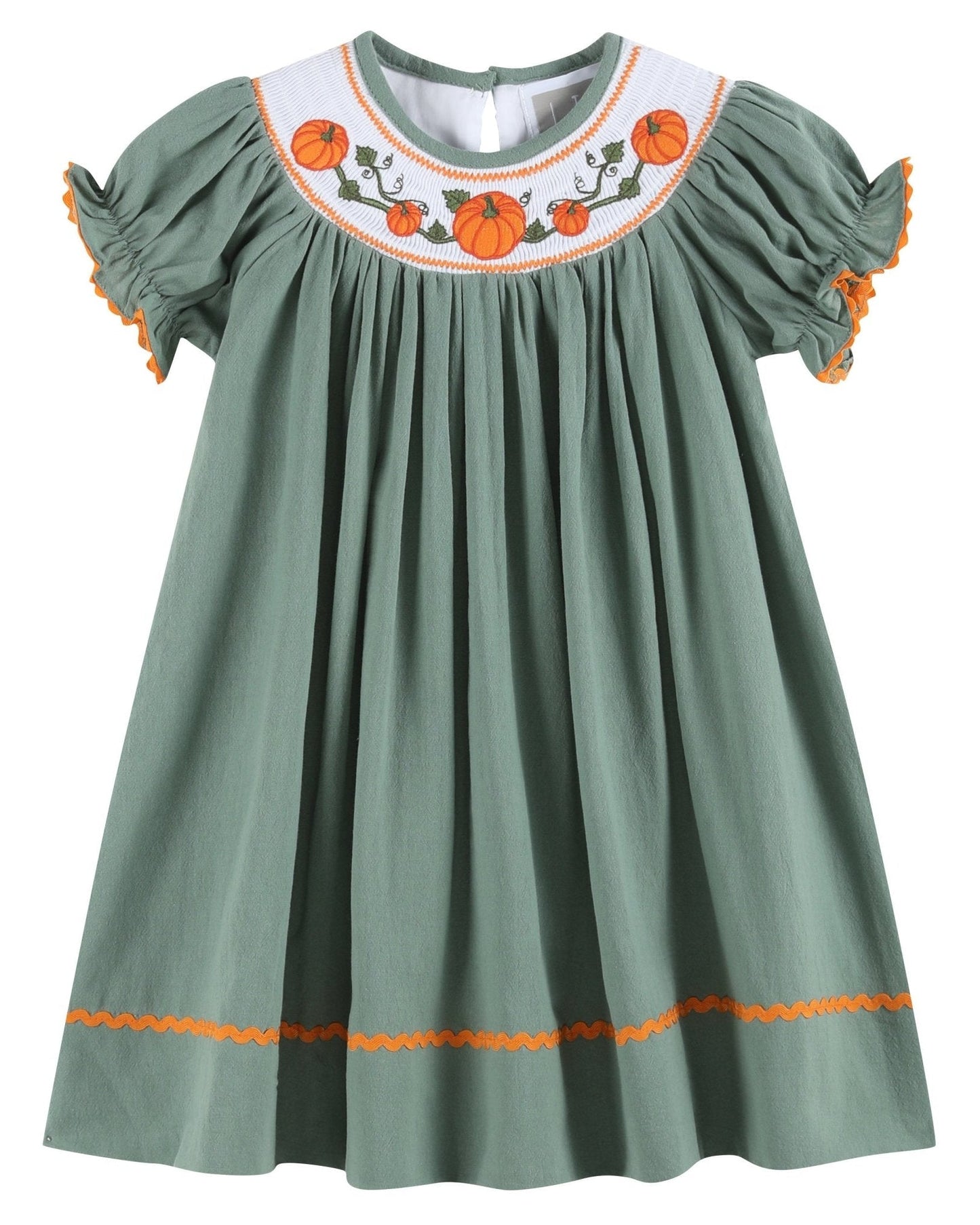 Sage Green Pumpkin Smocked Bishop Dress