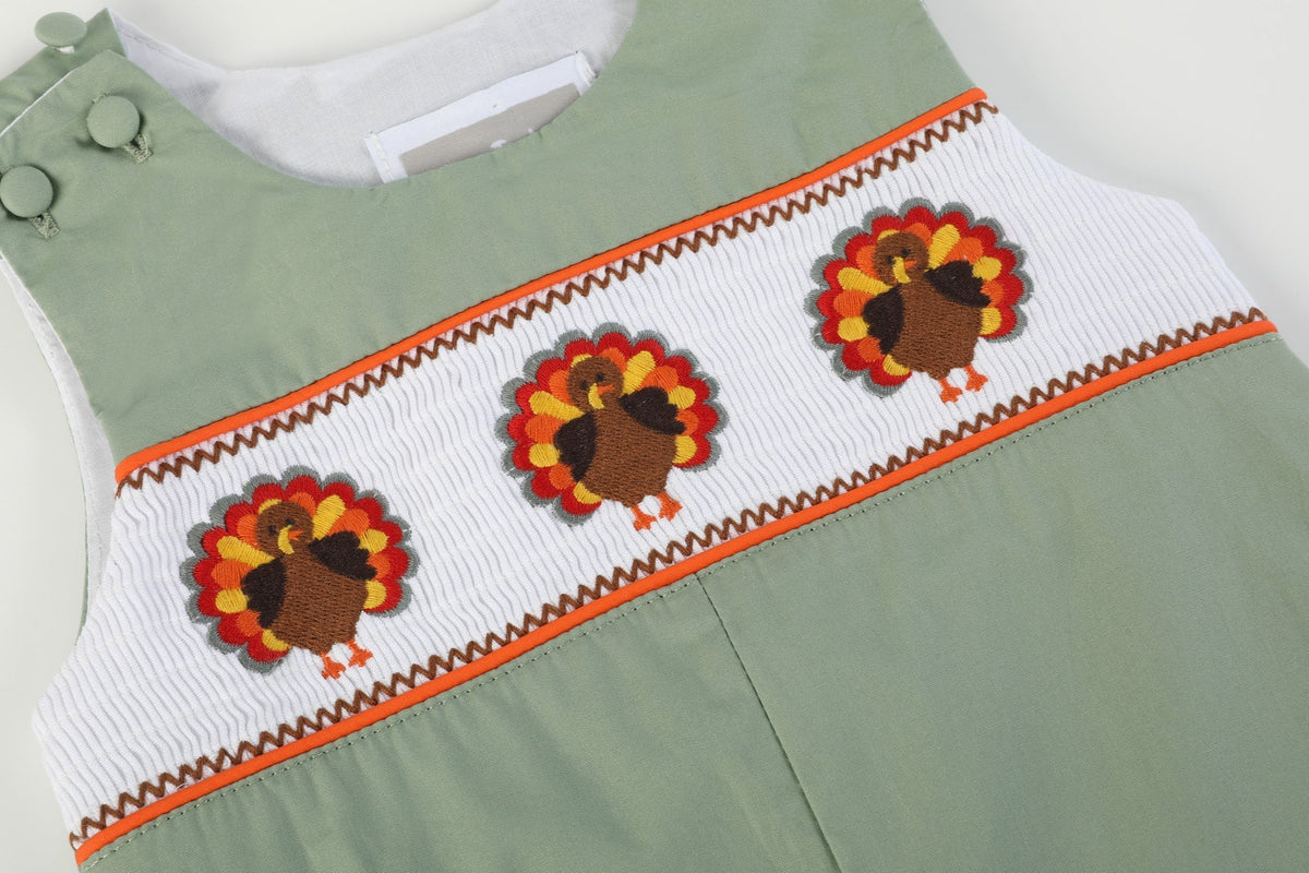 Sage Green Turkey Smocked Thanksgiving Longall