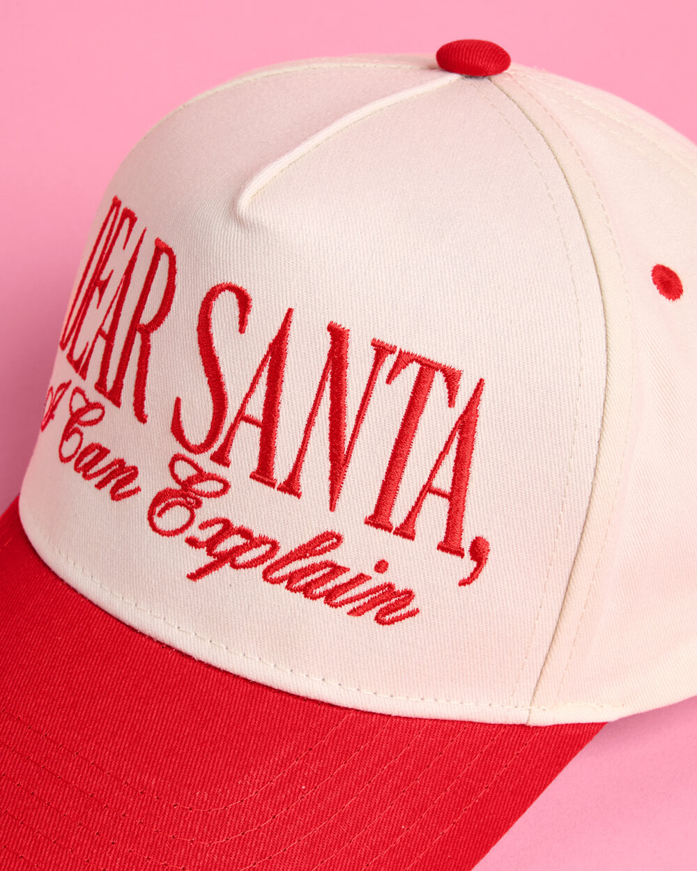 Dear Santa Trucker Hat - red + cream embroidered cap