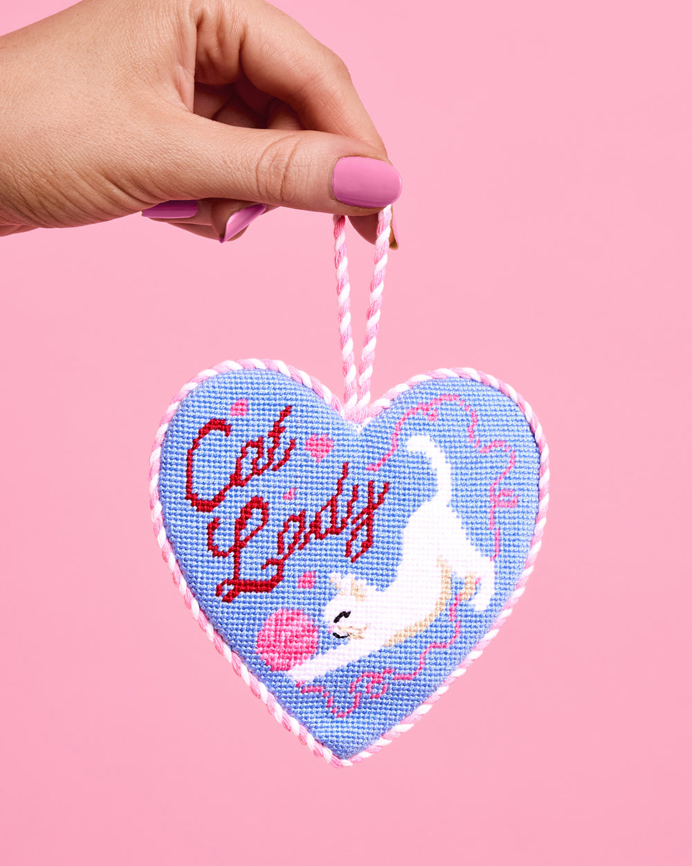 Cat Lady Ornament - blue velvet heart