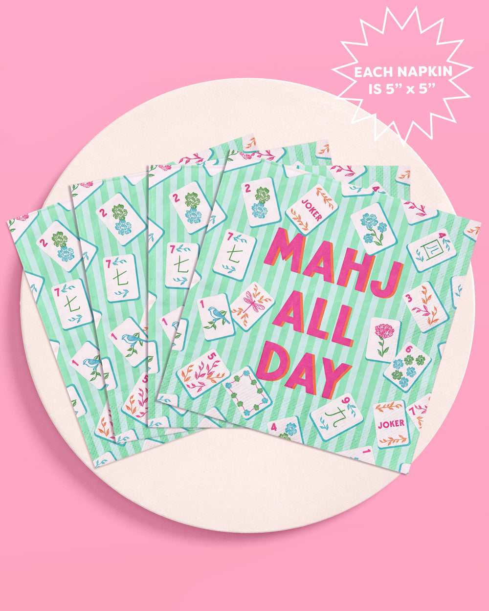 Mahj All Day Cocktail Napkins - pink + teal stripes